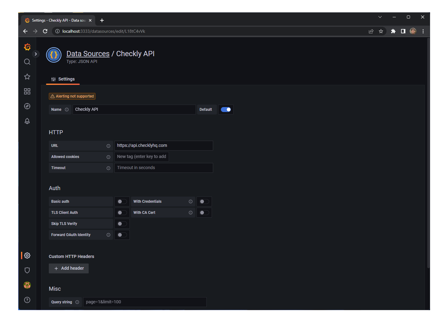 grafana data source creation